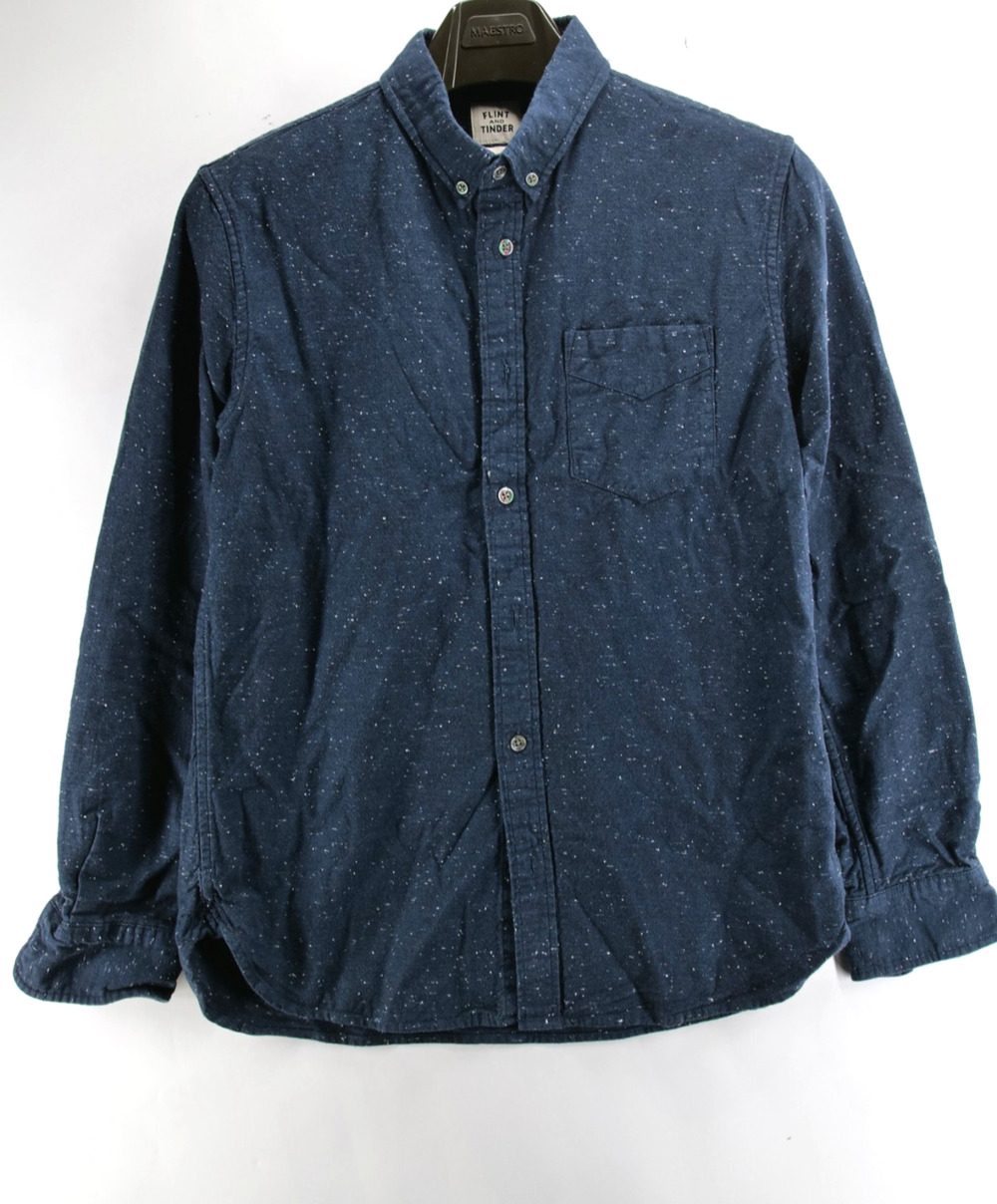 Flint & Tinder Shirt Men Medium Blue Slim Fit Donegal Huckberry Casual Button Up